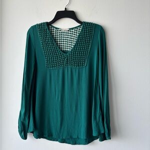 Haute Society Top Crochet Yoke Teal Long Sleeve Peasant Women S Boho Indie USA
